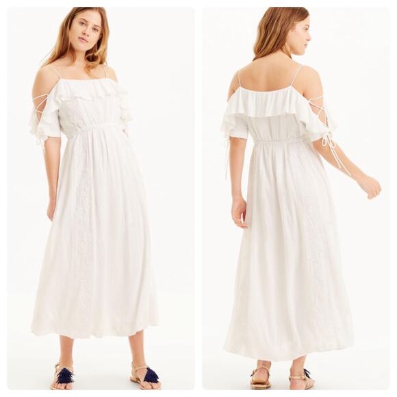 Club Monaco Womens Boho Beachy Floral Embroidered Fredelin Midi‎ Dress XS White - Picture 1 of 12